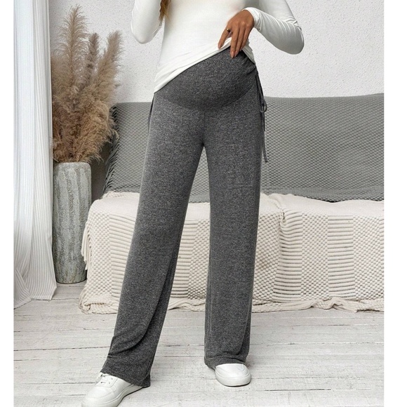 Maternity Dark Grey Stretchy Wide Waist Wide leg Lounge Pants - Picture 6 of 12